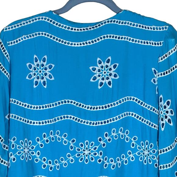 Boston Proper Women’s Turquoise & White Beaded Eyelet Blouse Medium - Picture 7 of 16